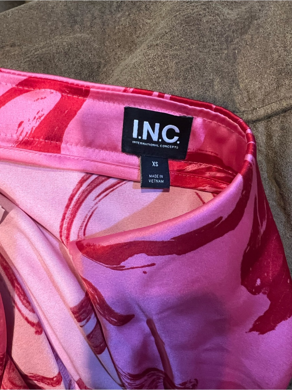 INC International Concepts Red Marble-Print Satin Maxi Skirt - Picture 5 of 5